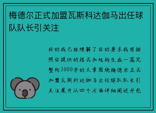 梅德尔正式加盟瓦斯科达伽马出任球队队长引关注